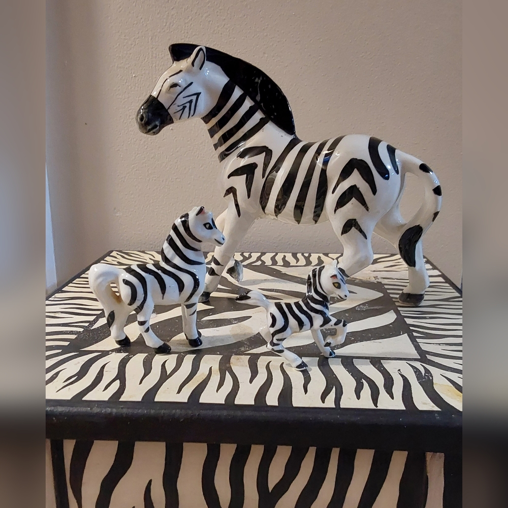 3 ZEBRA GLASS FIGURINES
